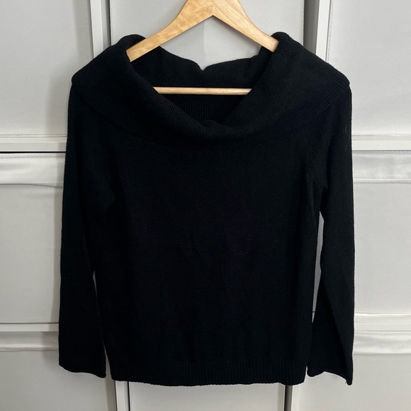 Anthropologie Off Shoulder Fold Over Sweater in Black - Picture 1 of 3